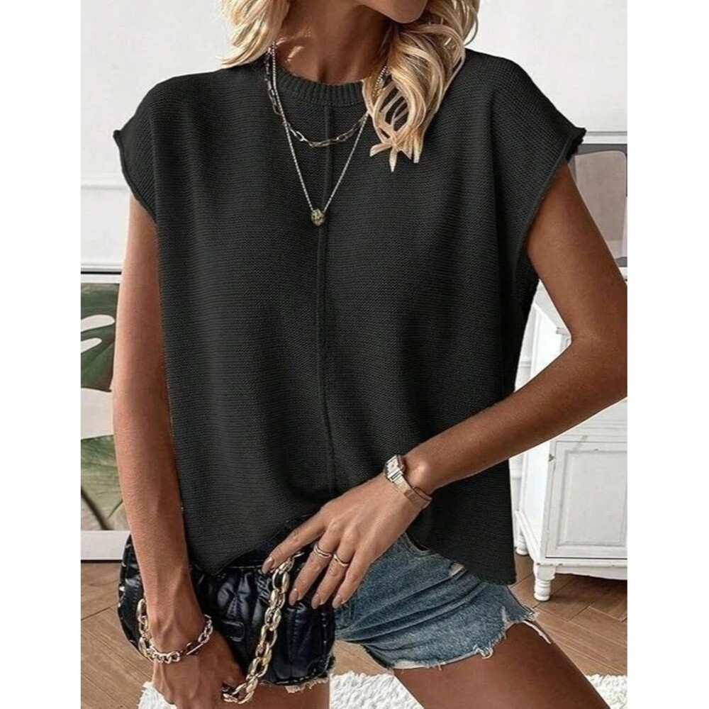 Zeagoo Sweater Top Crew Neck Sleeveless Casual Black Knit Womens Size Medium